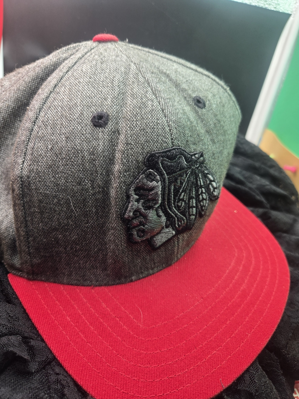 American Needle Gray and Red Snapback Hat with Embroidered Logo